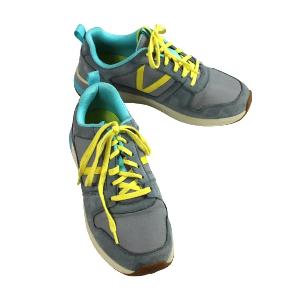 Vionic Curran Rechelle Leather Nylon Gray Blue Yellow Lace-up Sneaker, S…